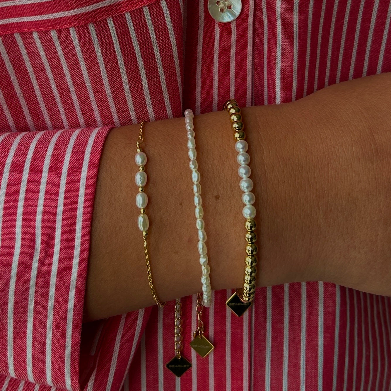 14k Gold Plated & Freshwater Pearl Tennis Bracelet