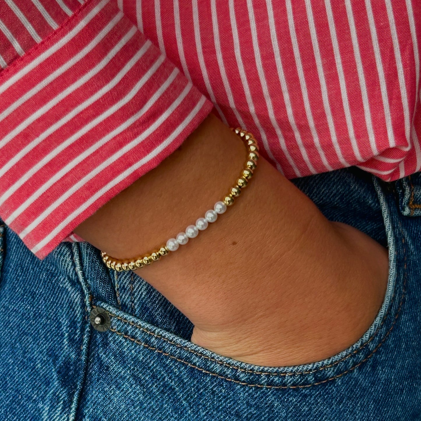 14k Gold Plated & Freshwater Pearl Tennis Bracelet