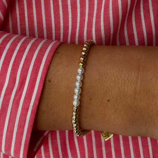 14k Gold Plated & Freshwater Pearl Tennis Bracelet
