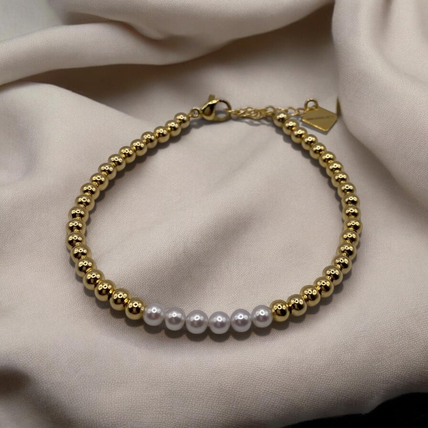 14k Gold Plated & Freshwater Pearl Tennis Bracelet
